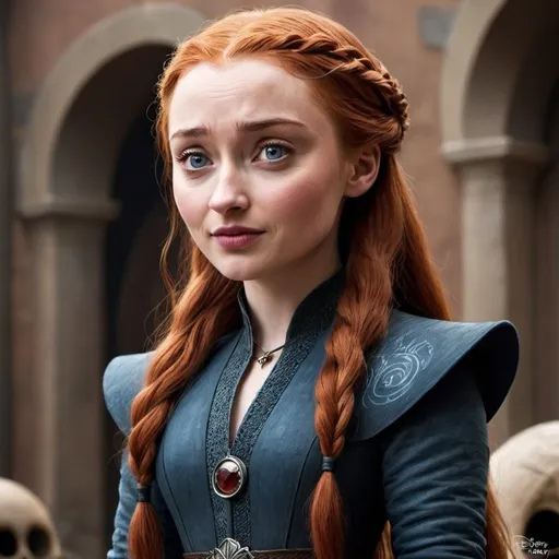 Prompt: Game of thrones character Sansa as a disney pixar style character