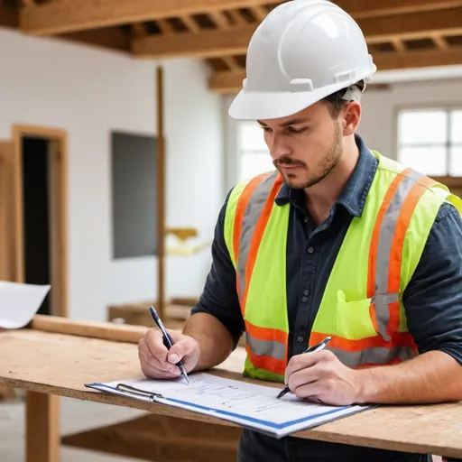 Prompt: create a picture of a contractor making a checklist
