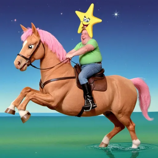 Prompt: patrick the star riding horsey