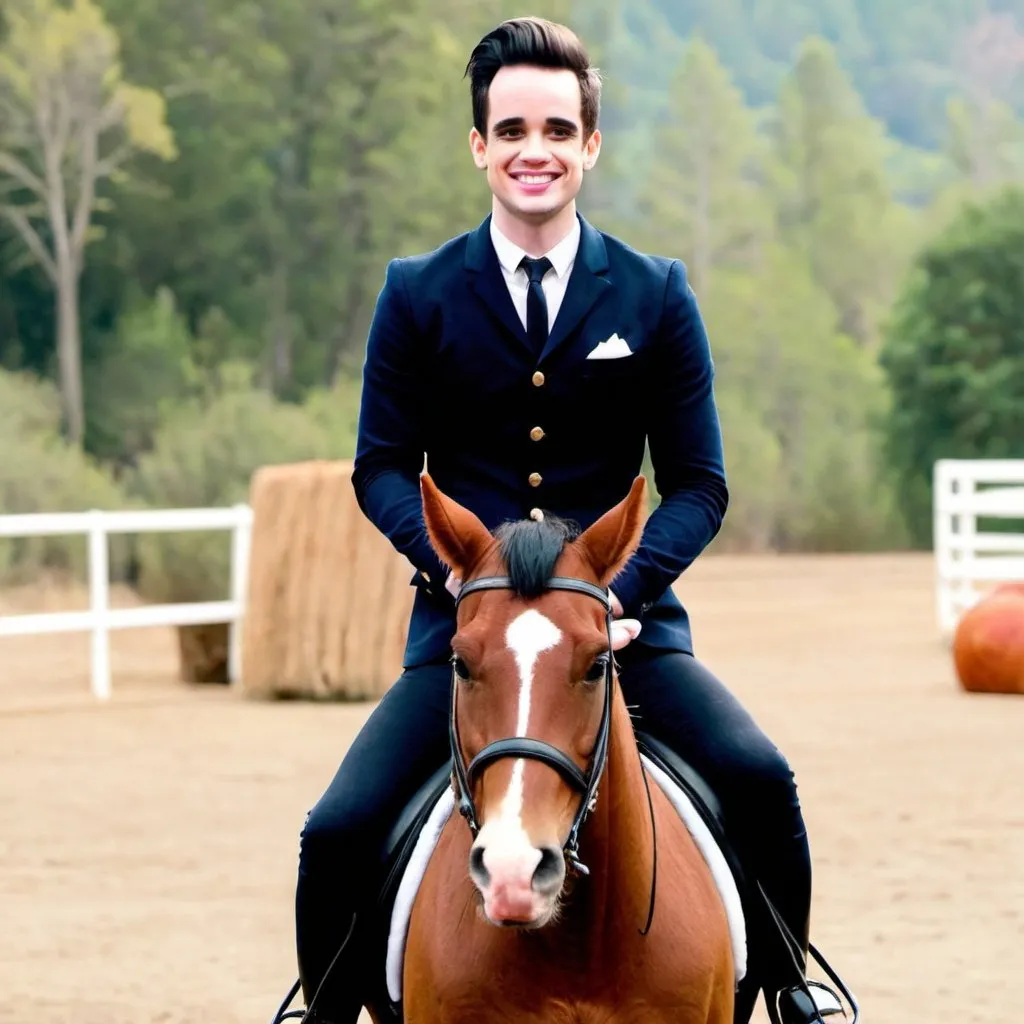 Prompt: brendon urie riding a horse