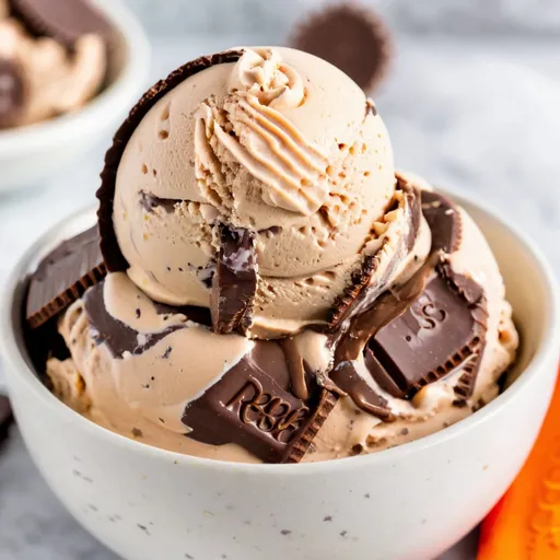 Prompt: a reese's peanut butter cup ice cream in a bowl
