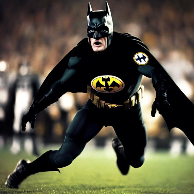 Prompt: batman playing football for the pittsburgh steelers