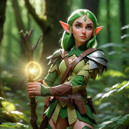 Prompt: Elf ranger in a mystical forest around sunlight