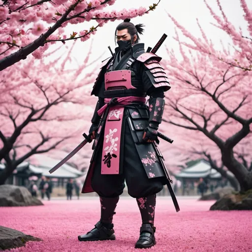 Prompt: A lone cyberpunk samurai stand in a front of a cherry blossom in the future