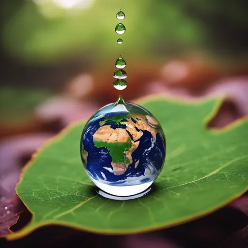 Prompt: Make me earth in a water droplet on a leaf