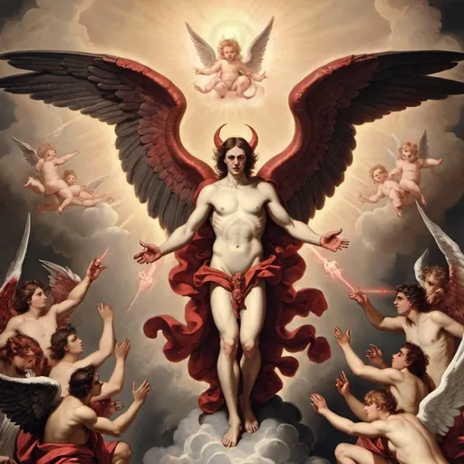 Prompt: The image of Satan in the ranks of close angels