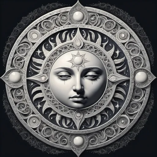 Prompt: sacred moon symbol, detailed (Renaissance style), ethereal, celestial elements, intricate patterns,