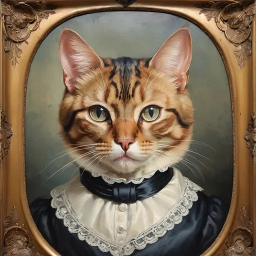 Prompt: Victorian painting cat face human body portrait  oil painting