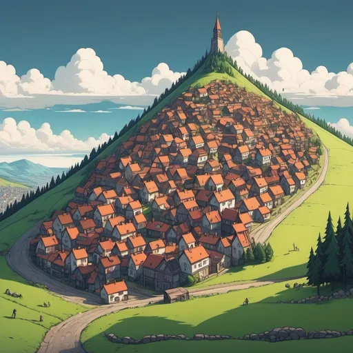 Prompt: an infinite town affected a hill