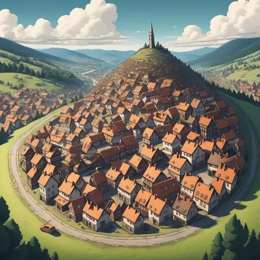 Prompt: an infinite town affected a hill