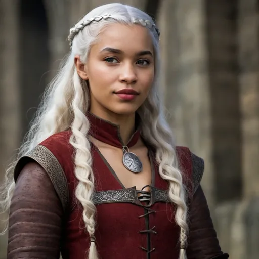 Prompt: Mixed race Targaryen. Medieval. Highborn.