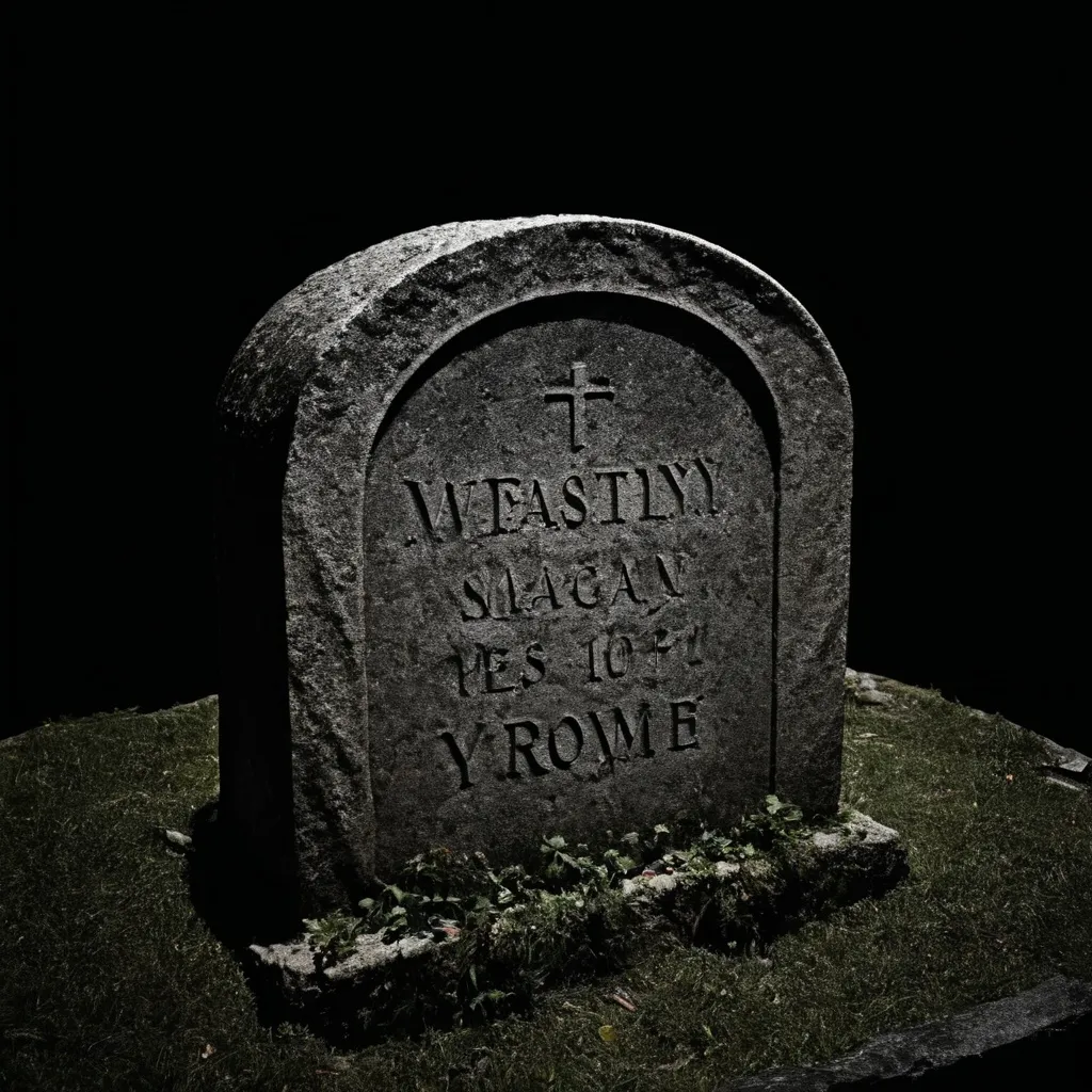 Prompt: stone grave with black background