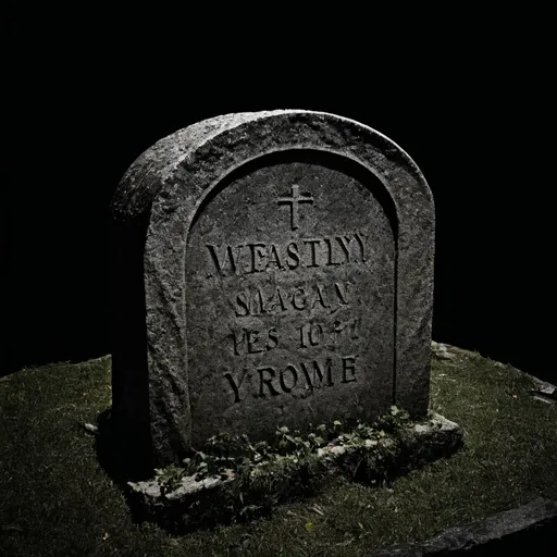 Prompt: stone grave with black background