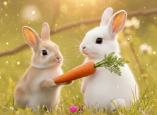 Prompt: एक छोटे से जंगल में एक प्यारा सा खरगोश रहता था — रिंकू। आज उसकी गर्लफ्रेंड पिंकी उससे नाराज़ थी।  रिंकू धीरे-धीरे उसके पास गया और बोला, “पिंकी, मुझसे गलती हो गई… लेकिन मेरा दिल सिर्फ तुम्हारे लिए ही धड़कता है।”  पिंकी ने मुँह फेर लिया। रिंकू ने अपनी सबसे मीठी गाजर निकाली और कहा, “देखो, ये भी तुम्हारे बिना फीकी है।”  पिंकी मुस्कुरा पड़ी। उसने कहा, “अच्छा बाबा, माफ किया… लेकिन अगली बार ऐसा नहीं।”  रिंकू खुश होकर बोला, “पक्का! तुम मेरी ज़िंदगी की सबसे प्यारी गाजर हो।” 💕🐰