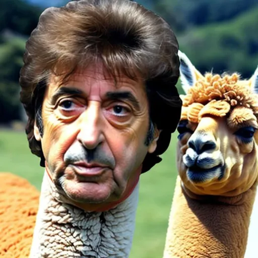 Prompt: Al pacino’s face on an alpaca’s body