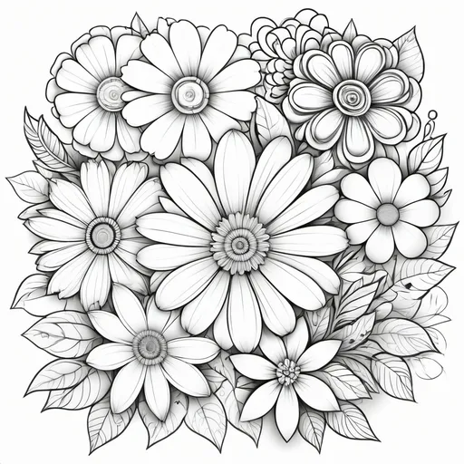 Prompt: flowers, think lines, black lines and white body for coloring book