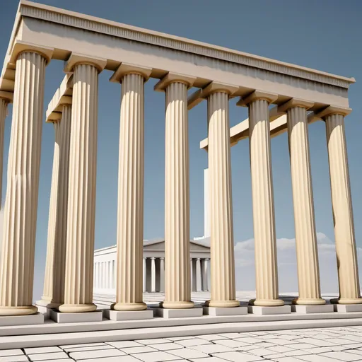 Prompt: I need you to do me a Greek building in between each column. I will provide you with things to write in between I want the building that starts with P the Greek building. 2d building i need more space between the columns  remove the columns in the center 