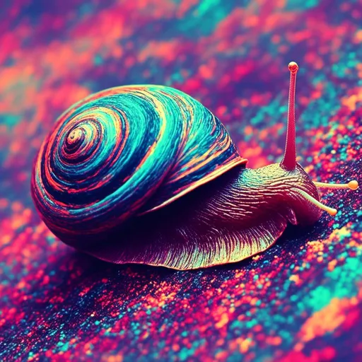 Prompt: <mymodel>, glitch art style, macro shot of a snail