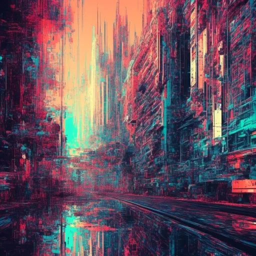 Prompt: <mymodel>, Glitch-Art style, Video glitching, Cyberpunk Capitol City,