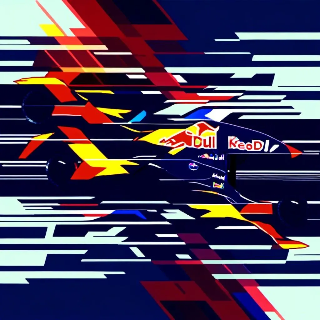 Prompt: <mymodel>, Glitch-Art style, Video glitching, formula 1, red bull racing, max verstappen