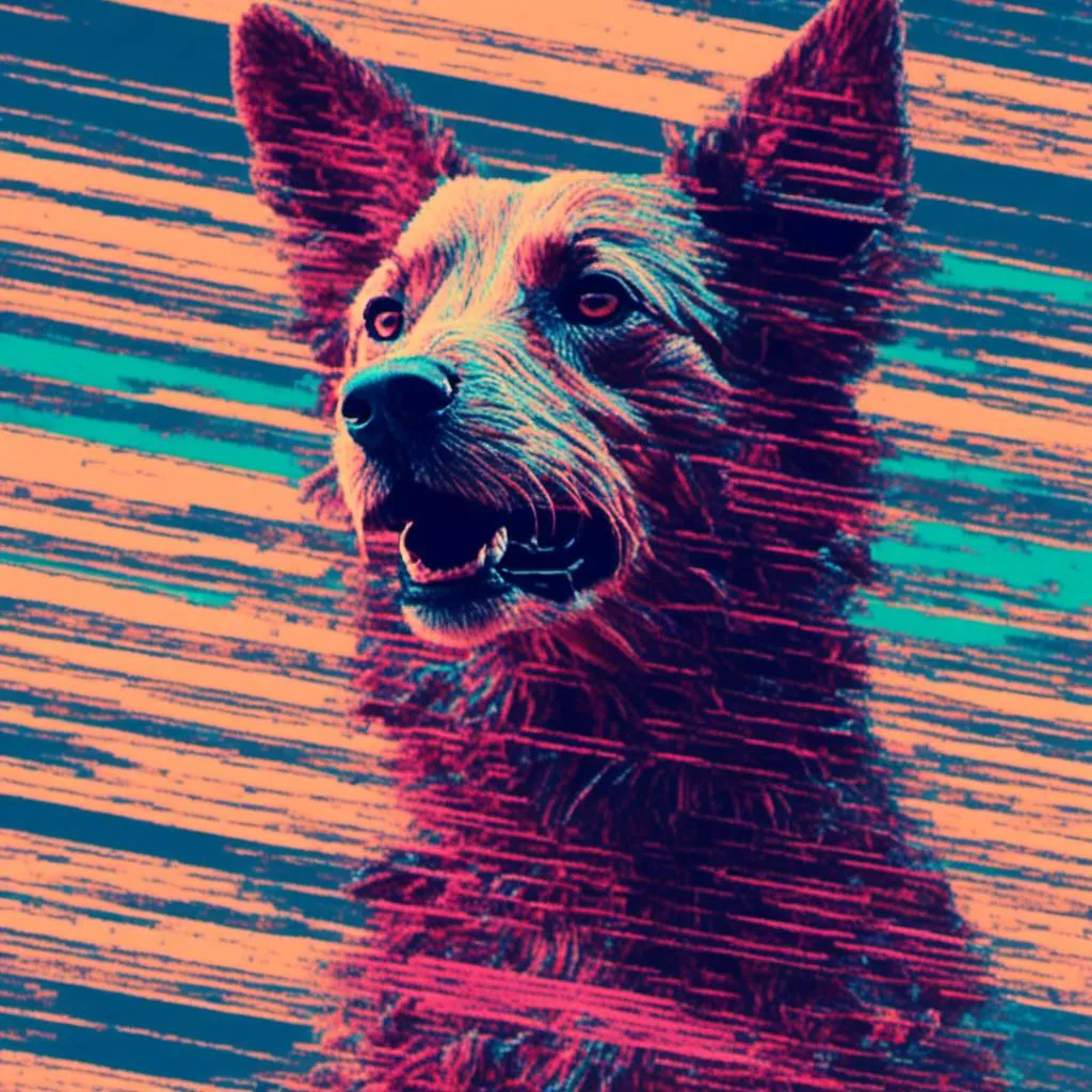 Prompt: <mymodel>, Glitch-Art style, Video glitching, a dog