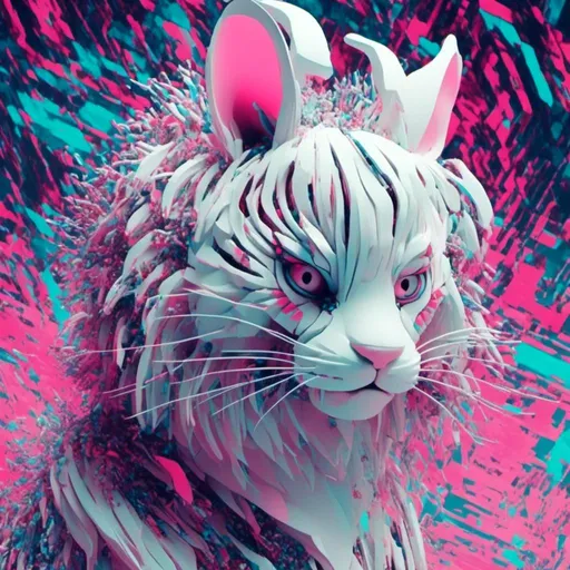 Prompt: <mymodel>, Glitch-Art style, Video glitching, Alice in wonderland, white rabbit, tiger, caterpillar