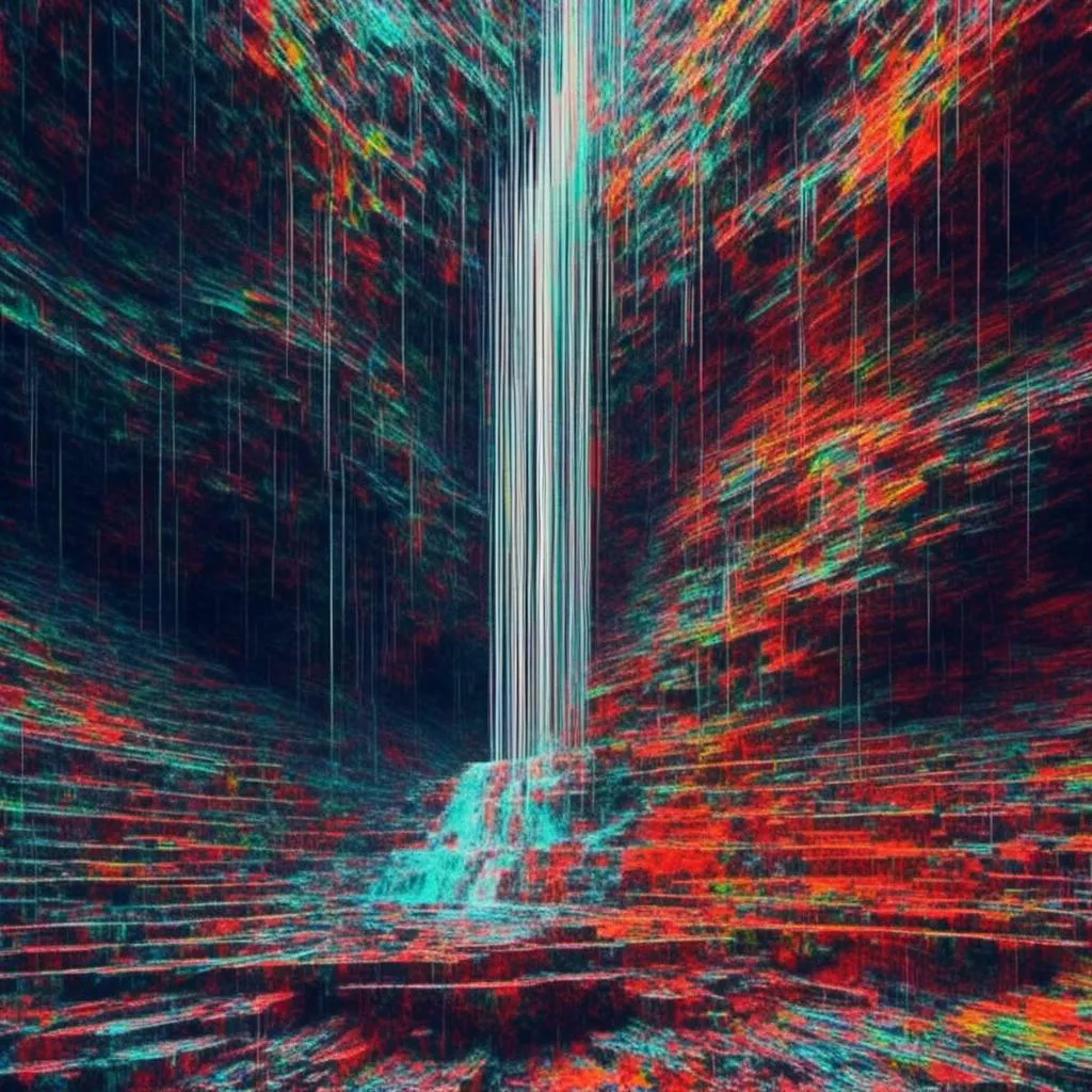 Prompt: <mymodel>, glitch art, video glitching, spiral waterfall