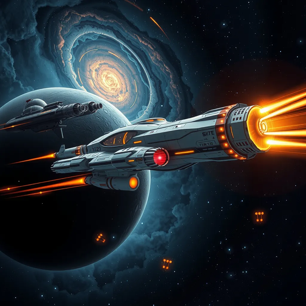 Prompt: Star-Trek theme, Sci-fi digital illustration of a space exploration mission, detailed spacecraft with futuristic design, cosmic background with swirling galaxies, deep contrast lighting, highres, ultra-detailed, digital art, sci-fi, futuristic, cosmic, detailed spacecraft, space exploration, deep contrast lighting, swirling galaxies, professional