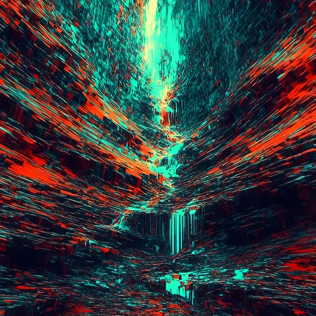 Prompt: <mymodel>, glitch art, video glitching, spiral waterfall