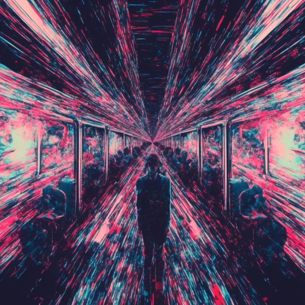 Prompt: <mymodel>, glitch art, video glitching, a train