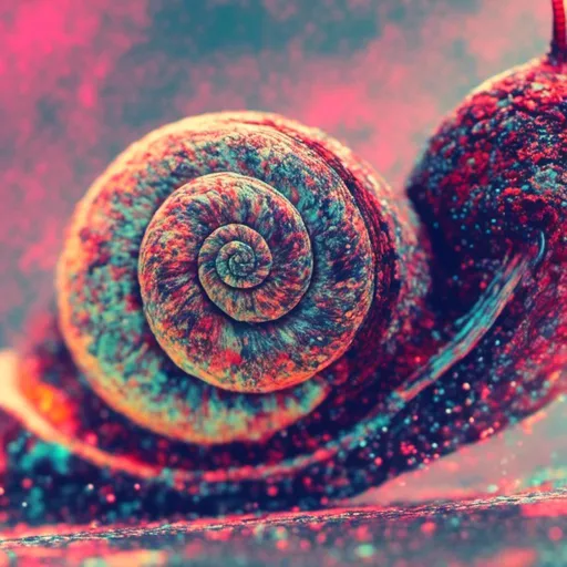 Prompt: <mymodel>, glitch art style, macro shot of a snail