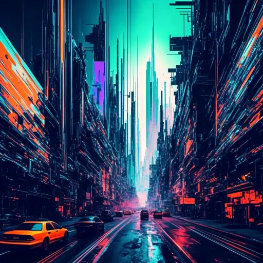 , Glitch-Art style, Video glitching, city s...