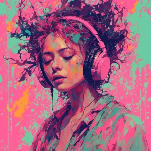 Prompt: <mymodel>, a woman with headphones on.