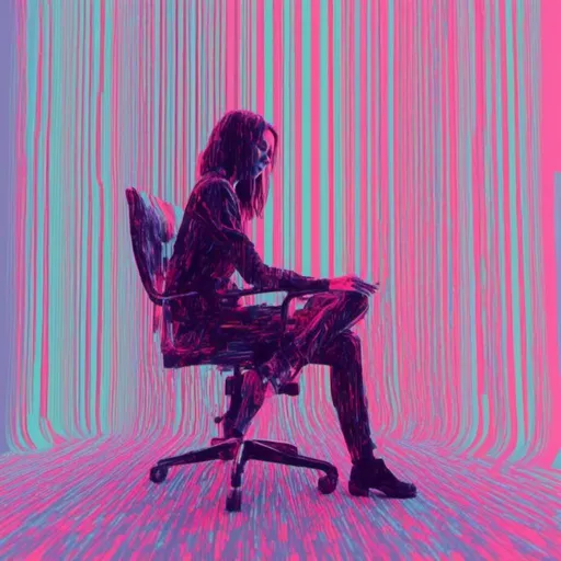 Prompt: <mymodel>, glitch art, video glitching, a woman sitting on a chair