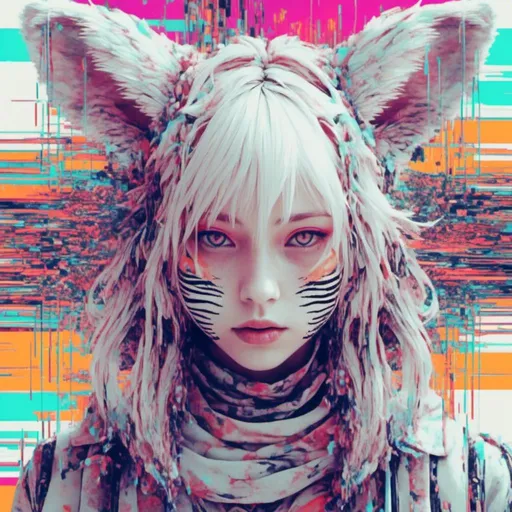 Prompt: <mymodel>, Glitch-Art style, Video glitching, Alice in wonderland, white rabbit, tiger, caterpillar