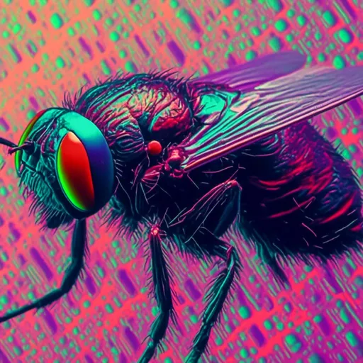 Prompt: <mymodel>, glitch art, video glitching, common housefly macro shot