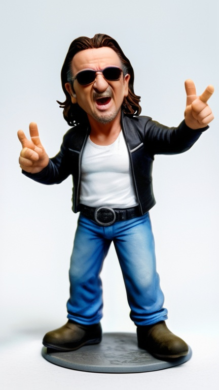 Prompt: Professional photography, product shot, Clay miniature figure of Bono, U2, highly detailed, intricate detail, photoralistic textures, 8k, HDR 