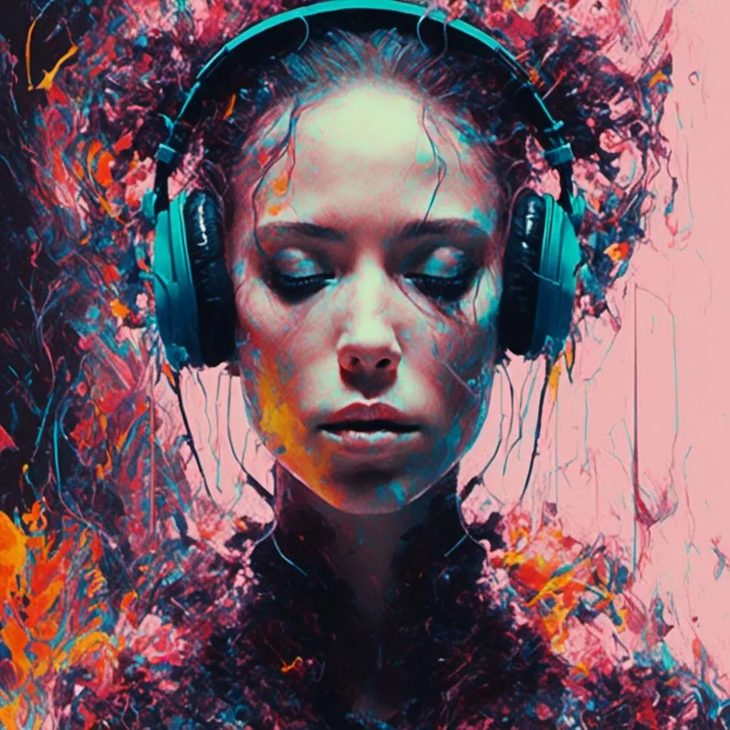 Prompt: <mymodel>, a woman with headphones on.