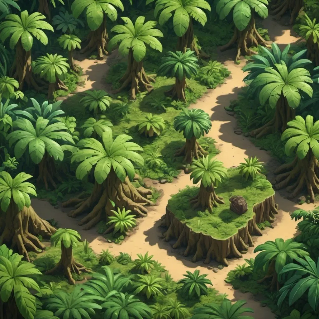 Prompt: A jungle forest with a lot of small plateaux at different heigth, isometric view, top view from afar