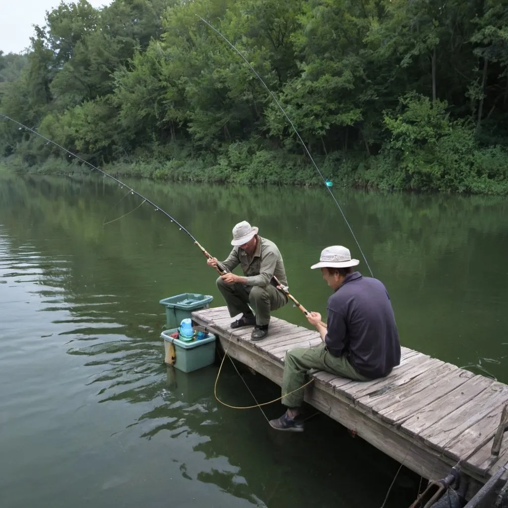 Prompt: Two man is fishing 
