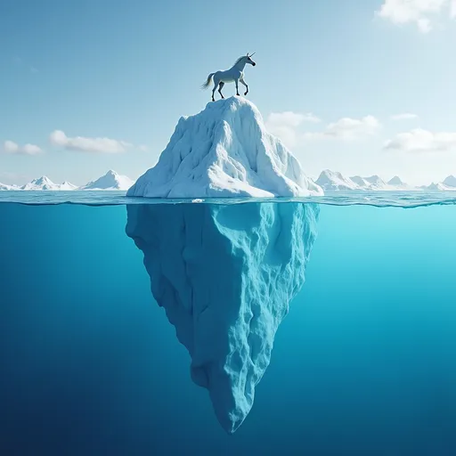 Prompt: Iceberg where u can see the bottom. I wish a unicorn on the iceberg.