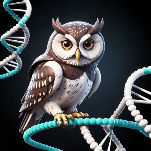 Prompt: An owl sitting on a DNA helix