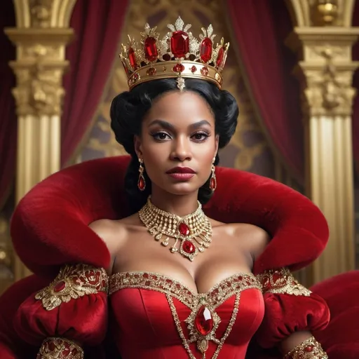 Prompt: The bigest queen on world, luxury, red, fantasy, grandiose, gold