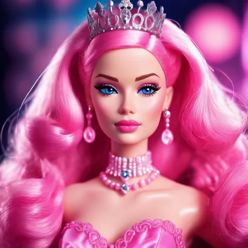 Prompt: barbie, pink, fantasy, dream, women with pink hair and pink love clothers, pink luxury, live in pink dream barbie kingdom, she is pink queen of love, lovely, with blue eyes, she is dangerous, heard queen, queen of love pink