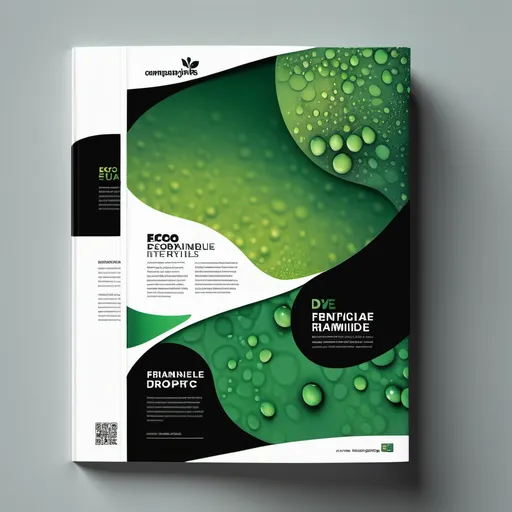 Prompt: (black and white) cover page and back page design, vibrant shades of green representing eco-friendliness, abstract textile patterns, elements of nature intertwined with dye droplets, professional layout for company profile, sleek typography, modern aesthetic, eco-conscious imagery, (detailed textures of fabrics), polished and clean look, focus on sustainability in dyes and auxiliaries for textile and chemical industries, high quality, 4K.