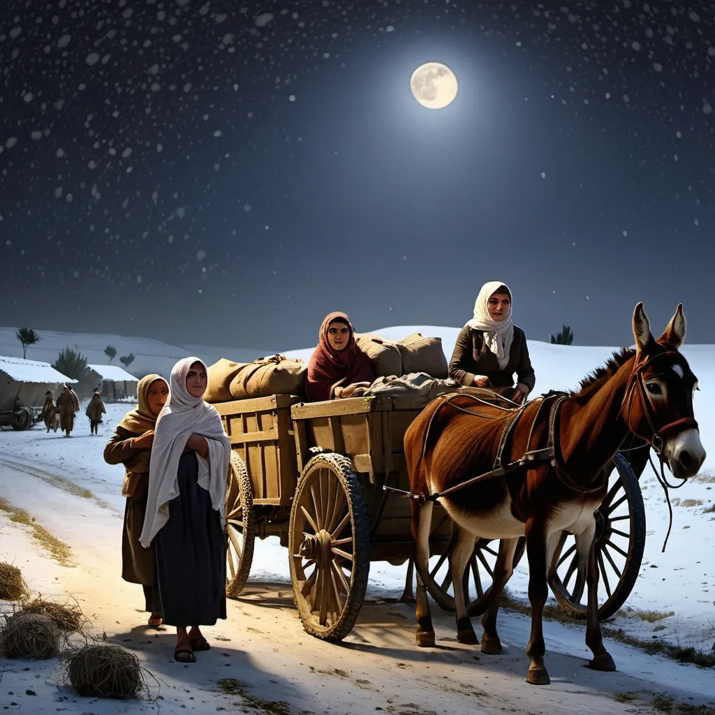 Prompt: A scene from the Gallipoli Campaign at night under the moonlight, with snow falling gently. The scene depicts a group of Turkish village women and children. In the background, there is an old two-wheeled donkey cart, with its cargo appearing as artillery shells and covered rifles. One of the elderly women carries a large bomb on her back, with a baby wrapped in a swaddling blanket sitting on top of the bomb. The women and children are dressed in traditional Turkish clothing, which appears torn and tattered. They are walking steadily, with a few additional women and children joining them in the scene.



Başlangıç (0-2 saniye): Türk bayrağı dalgalanırken Atatürk'ün genç bir fotoğrafı ekranda belirir.
Orta Kısım (2-6 saniye): Atatürk'ün önemli bir konuşmasını veya tarihi bir anı gösteren kısa bir video klip. Örneğin, 10 Kasım anma törenleri.
Son (6-10 saniye): Atatürk'ün etkileyici bir sözünden alıntı (örneğin, "Egemenlik, kayıtsız şartsız millete aittir.") ve ekranın ortasında "Mustafa Kemal Atatürk" yazısı belirir.