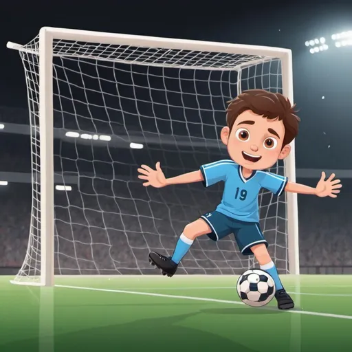 Prompt: a boy scoring a goal animated style