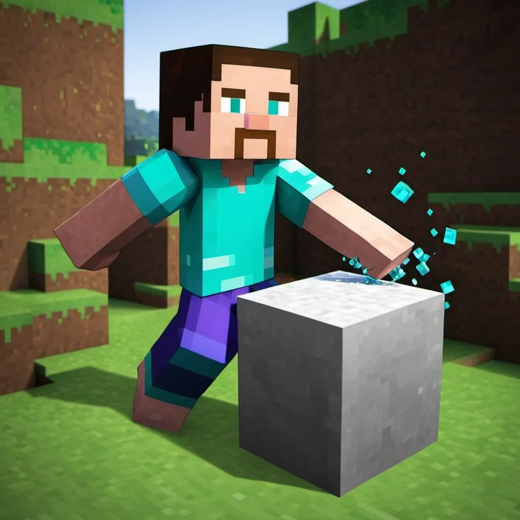 Prompt: a minecraft character is breaking a block