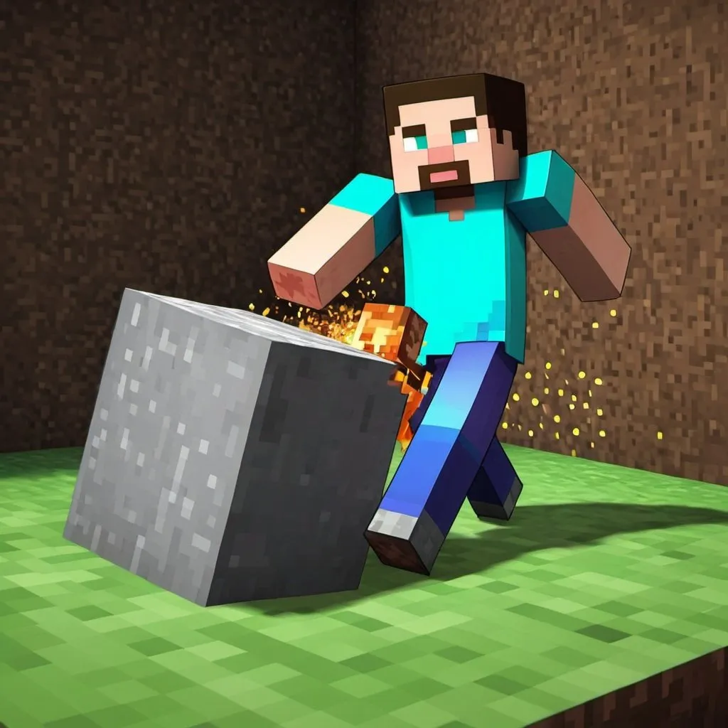 Prompt: a minecraft character is breaking a block