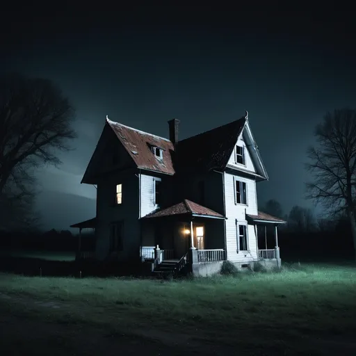 Prompt: Creepy lonely hounted house in night time